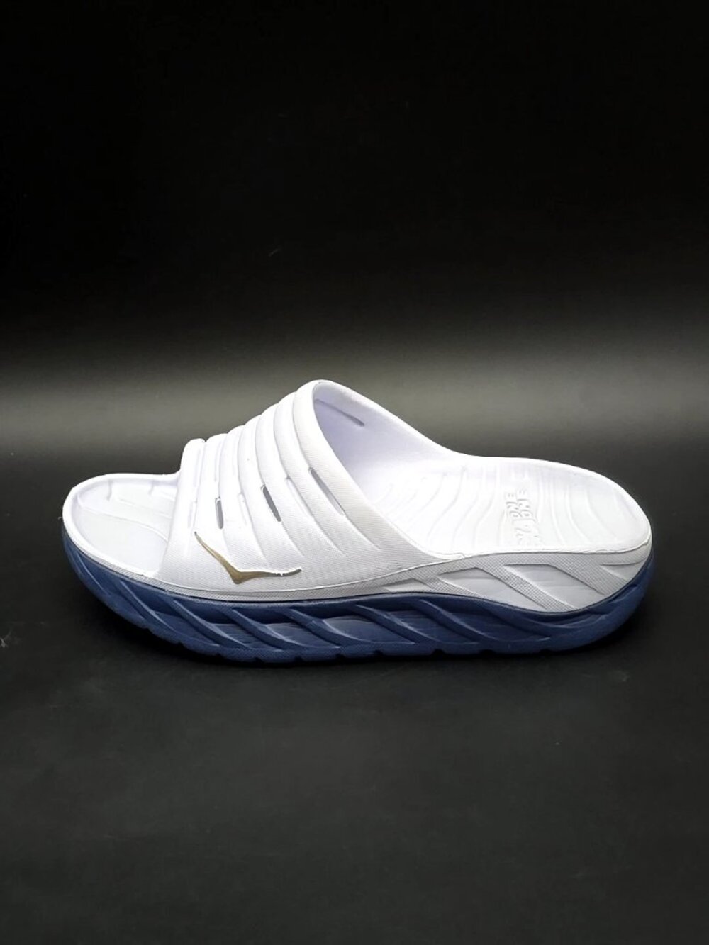 Hoka One One White and Blue Slide Sandals - Picture 9 of 14
